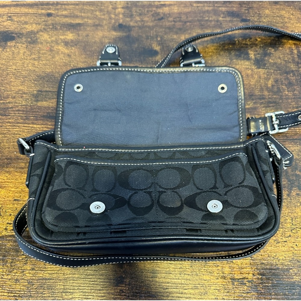 Coach Signature Mini Field Bag Black Jacquard Leather Crossbody Y2K Logo 6844 - Picture 9 of 16
